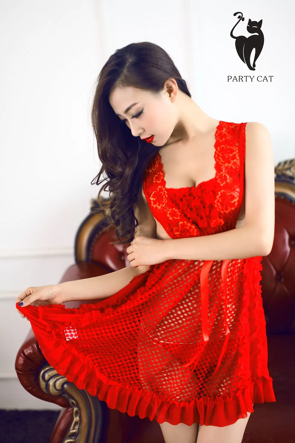 Xgyw.Org_[PartyCat轰趴猫]No.025_嫩模颜值姐私房红色缕空蕾丝连身裙秀完美身材诱惑写真40P
