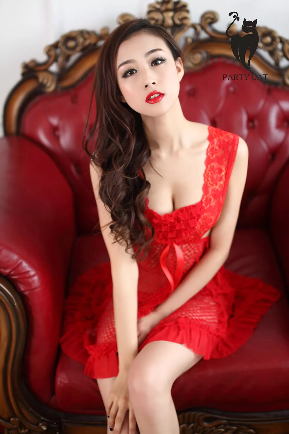 Xgyw.Org_[PartyCat轰趴猫]No.025_嫩模颜值姐私房红色缕空蕾丝连身裙秀完美身材诱惑写真40P
