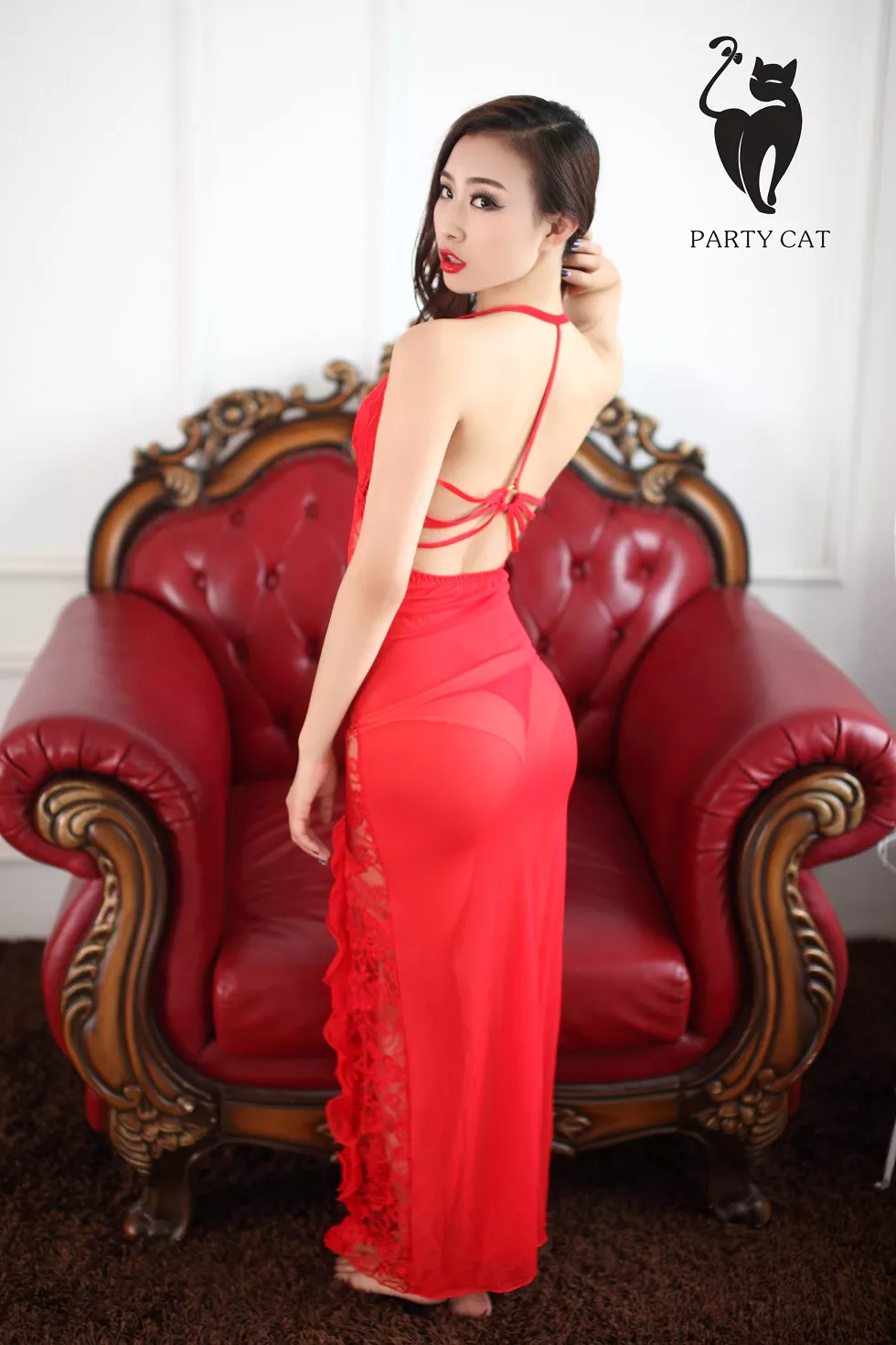 Xgyw.Org_[PartyCat轰趴猫]No.025_嫩模颜值姐私房红色缕空蕾丝连身裙秀完美身材诱惑写真40P