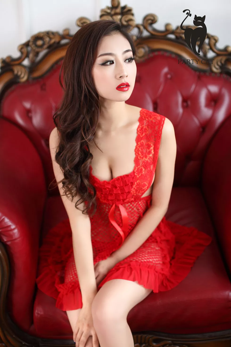 Xgyw.Org_[PartyCat轰趴猫]No.025_嫩模颜值姐私房红色缕空蕾丝连身裙秀完美身材诱惑写真40P