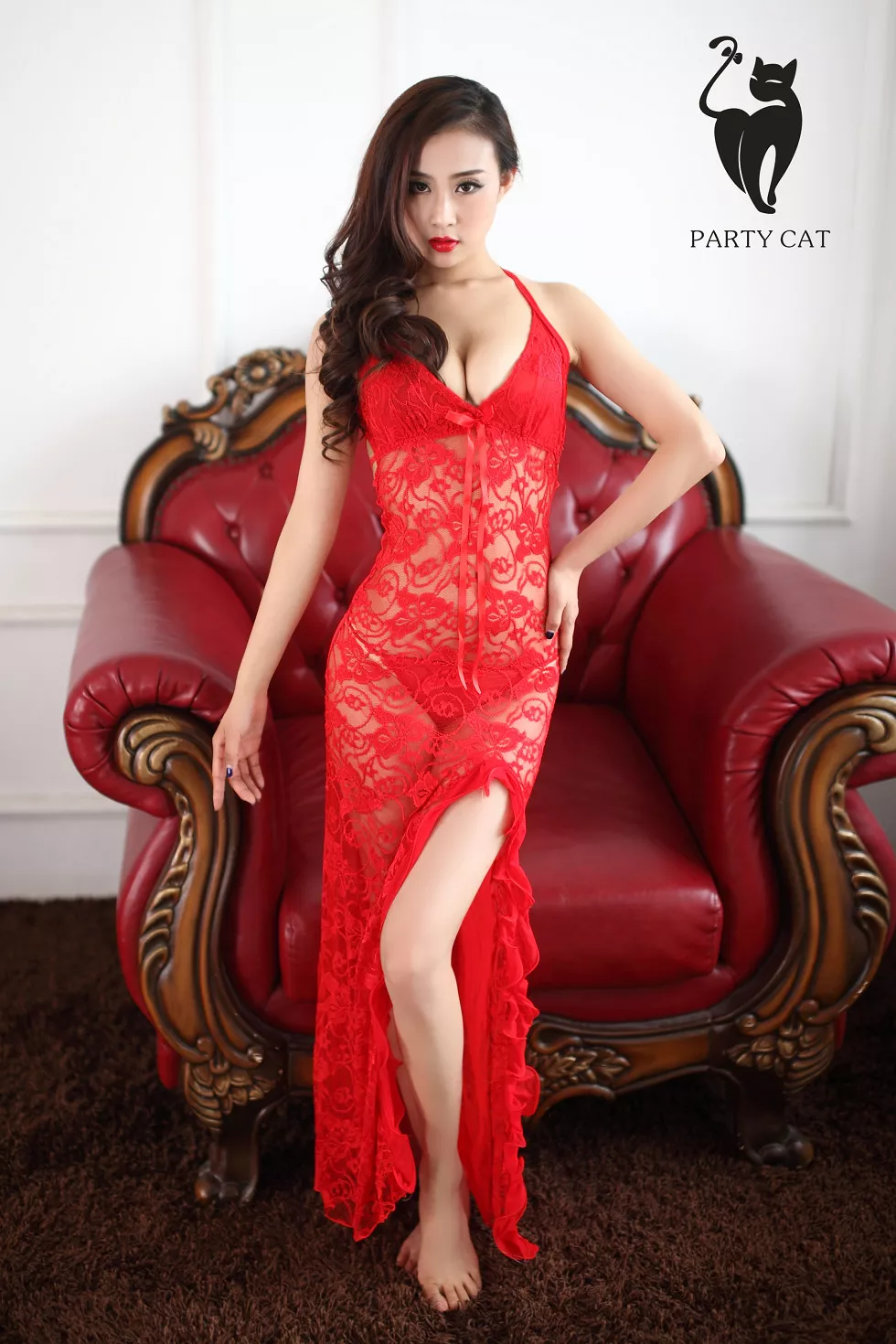 Xgyw.Org_[PartyCat轰趴猫]No.025_嫩模颜值姐私房红色缕空蕾丝连身裙秀完美身材诱惑写真40P