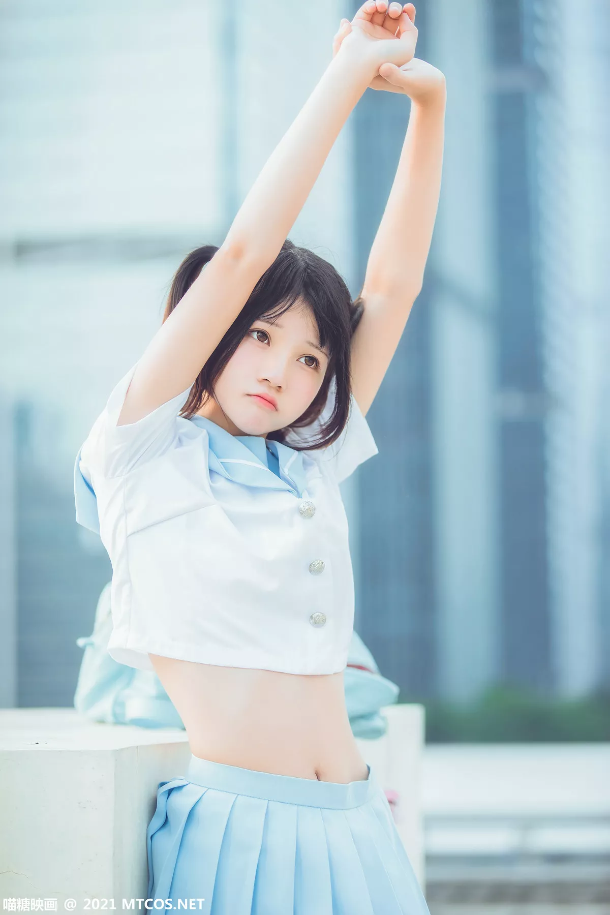 Xgyw.Org_[喵糖映画]Vol.374_双马尾美少女天台上性感女子高中生服饰配白丝袜迷人写真20P