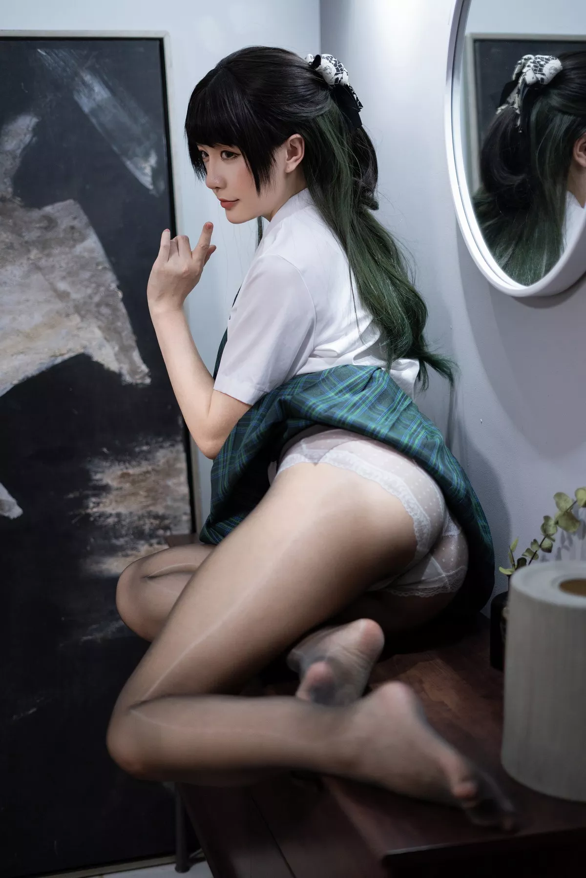 Xgyw.Org_Coser小姐姐星之迟迟绿色JK制服主题私房半脱露白色蕾丝内衣秀豪乳诱惑写真101P