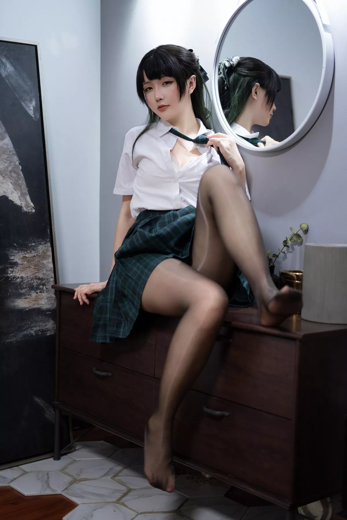 Xgyw.Org_Coser小姐姐星之迟迟绿色JK制服主题私房半脱露白色蕾丝内衣秀豪乳诱惑写真101P