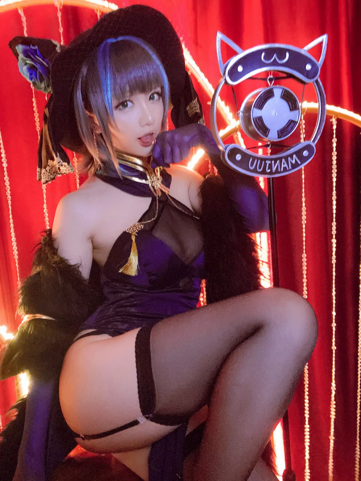 Xgyw.Org_Coser小姐姐星之迟迟柴郡音乐绚烂主题私房黑色薄透服饰配黑丝吊袜诱惑写真72P