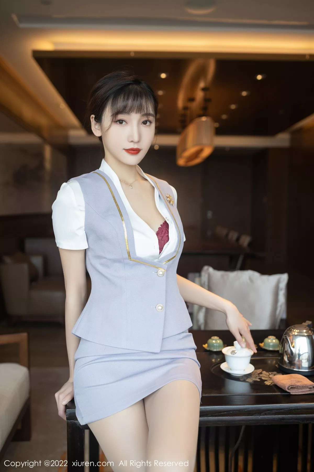 Xgyw.Org_XiuRen第4694期_模特陆萱萱珠三角旅拍茶艺师角色扮演红色内衣配肉丝诱惑写真78P