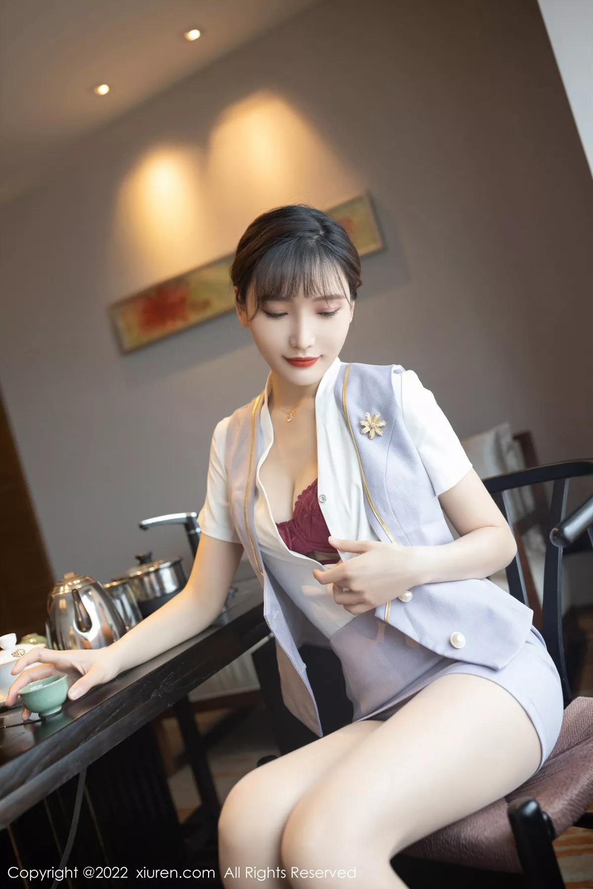 Xgyw.Org_XiuRen第4694期_模特陆萱萱珠三角旅拍茶艺师角色扮演红色内衣配肉丝诱惑写真78P