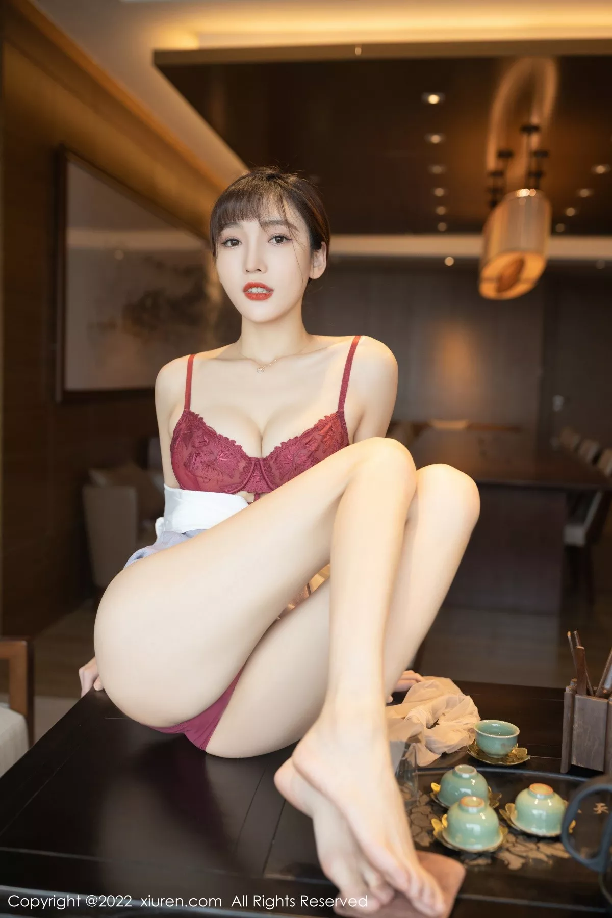 Xgyw.Org_XiuRen第4694期_模特陆萱萱珠三角旅拍茶艺师角色扮演红色内衣配肉丝诱惑写真78P