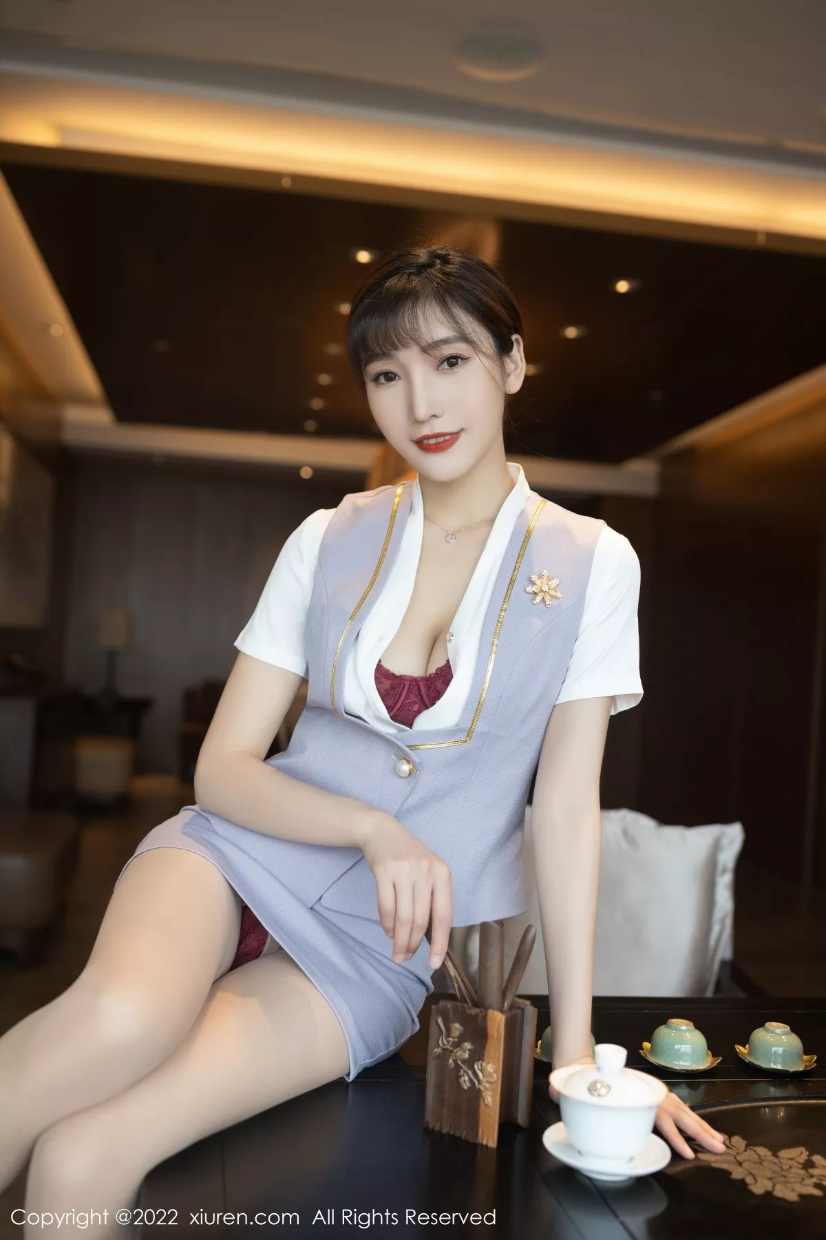 Xgyw.Org_XiuRen第4694期_模特陆萱萱珠三角旅拍茶艺师角色扮演红色内衣配肉丝诱惑写真78P