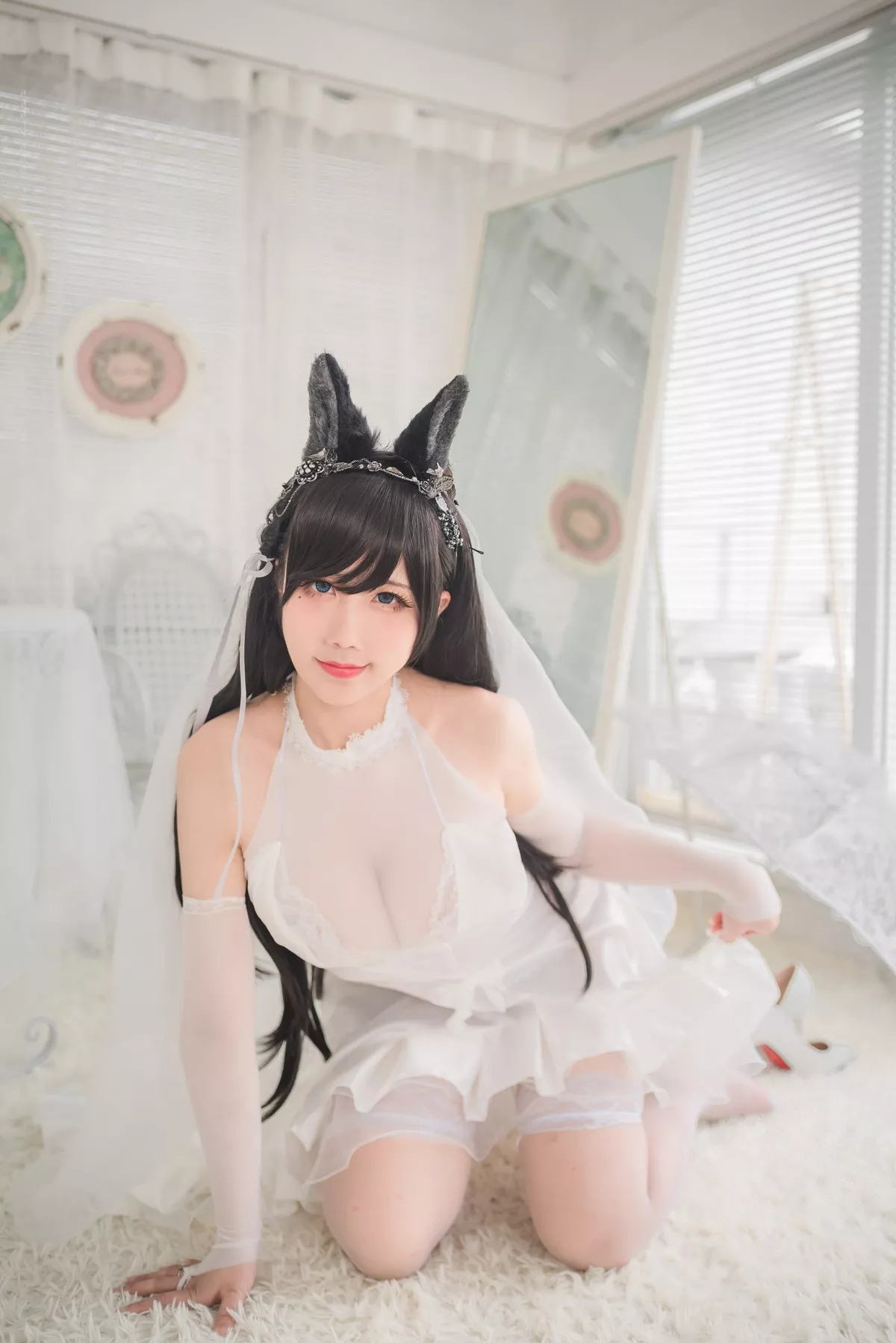Xgyw.Org_动漫博主九曲Jean爱宕婚纱主题性感白色薄透婚纱配白色蕾丝吊袜迷人诱惑写真41P