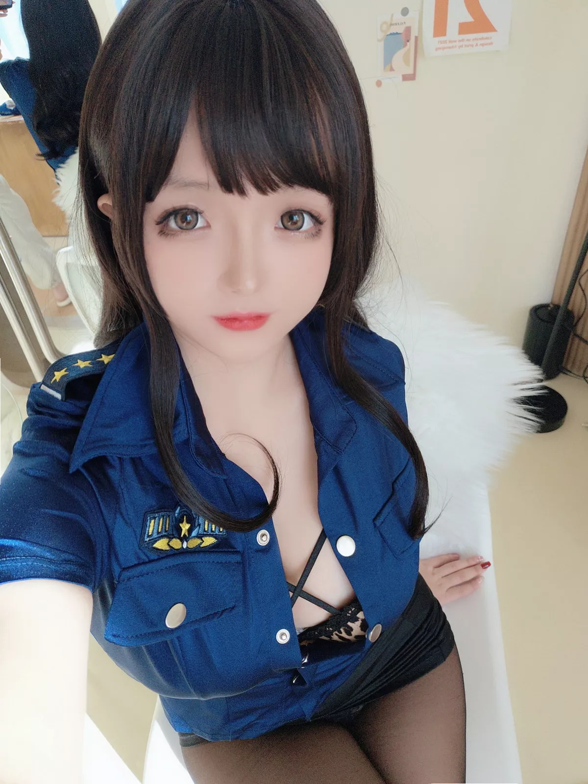 Xgyw.Org_Cosplay美女日奈娇豹纹女警主题蓝上衣配黑短裙半脱露豹纹内衣丰满诱惑写真109P