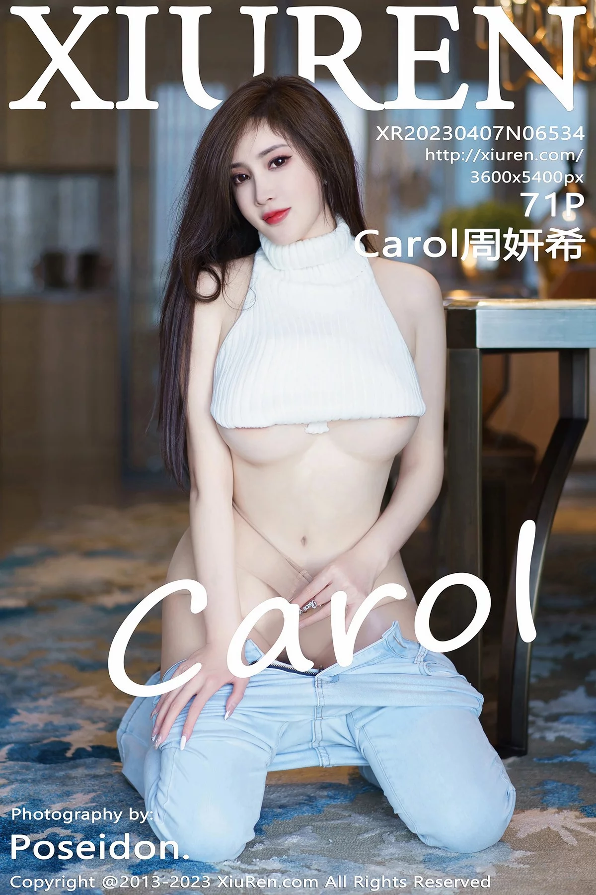 Xgyw.Org_XiuRen第6534期_女神Carol周妍希白色超短衣配牛仔裤露傲人豪乳极致诱惑写真71P
