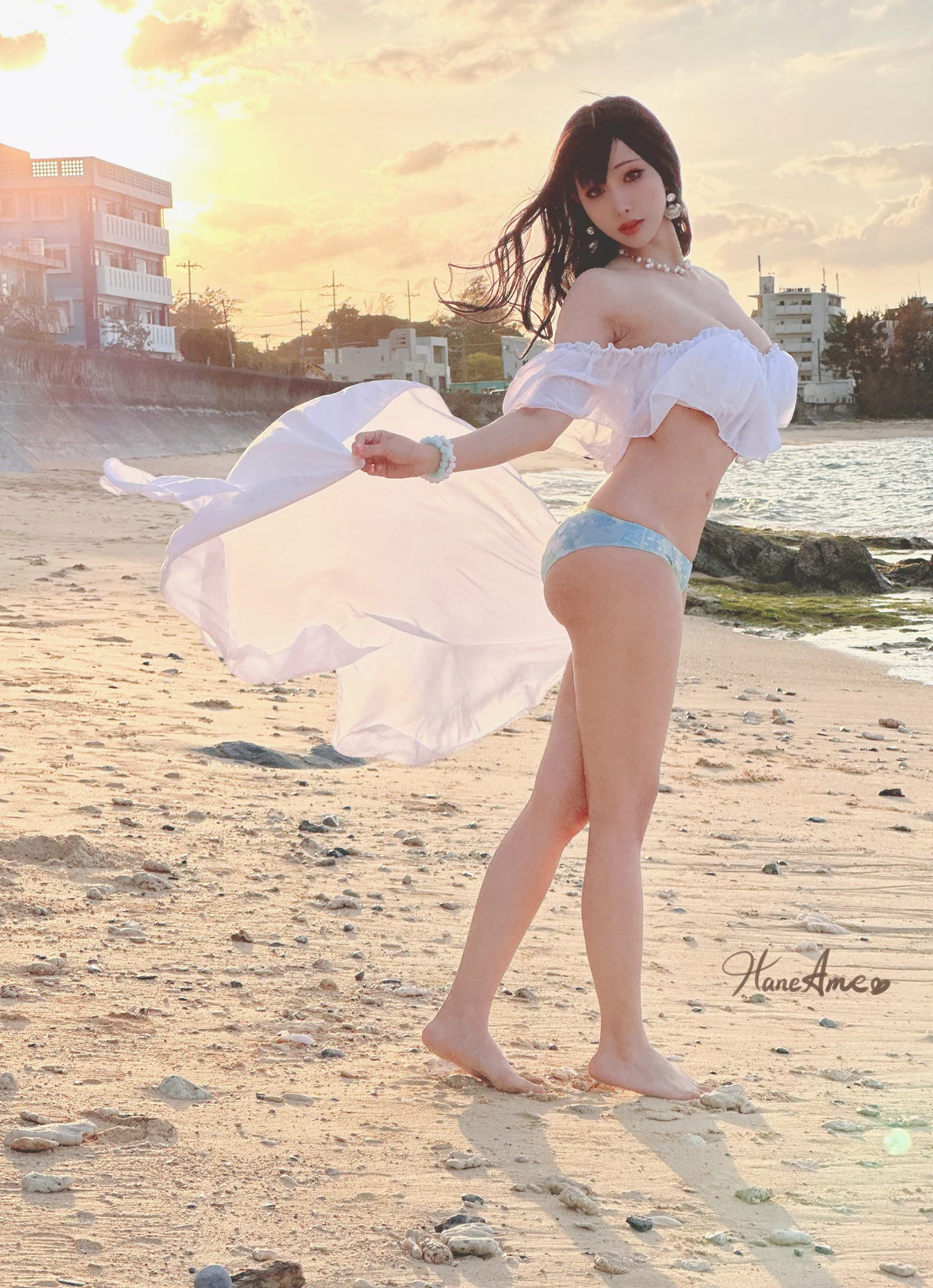 Xgyw.Org_Coser美女雨波_HaneAme冲绳白沙之恋主题沙滩白色低胸服饰秀豪乳诱惑写真41P