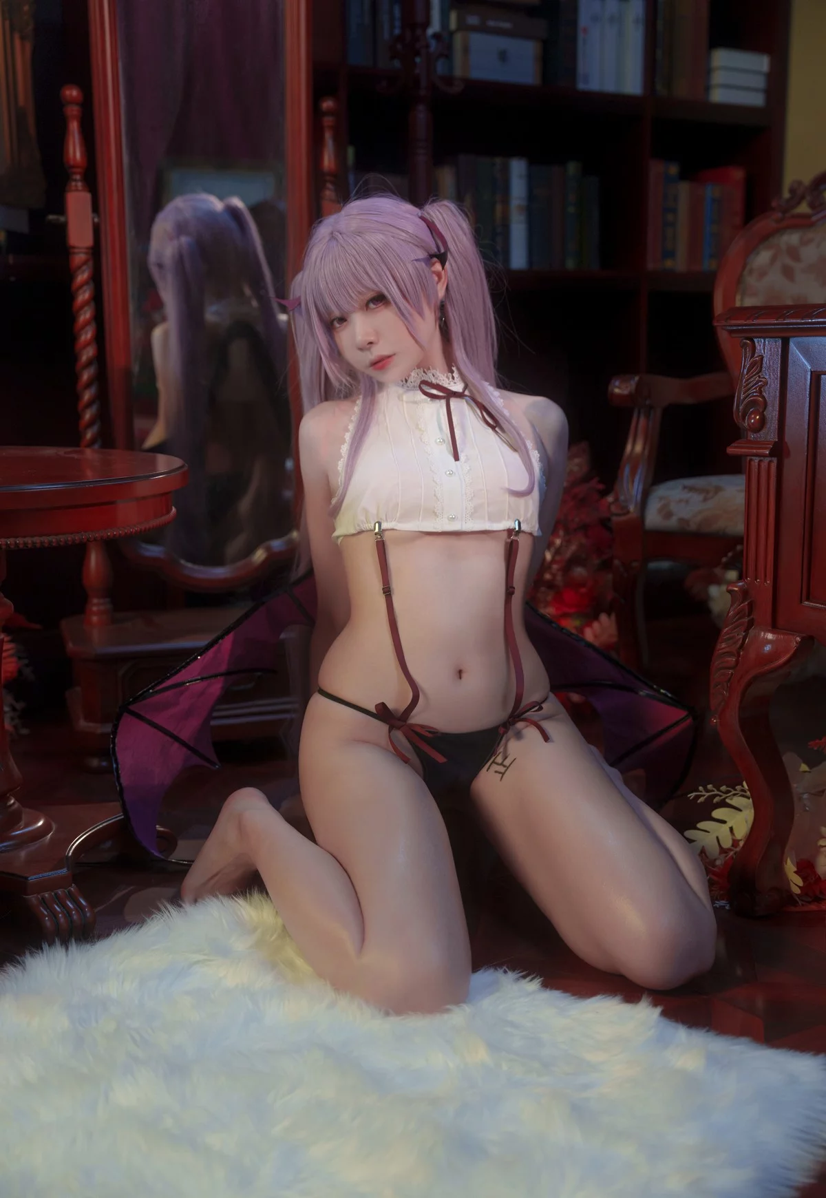 Xgyw.Org_动漫博主安食Ajiki笨拙的小恶魔主题性感白色半截上衣配白丝网袜秀美腿诱惑写真41P