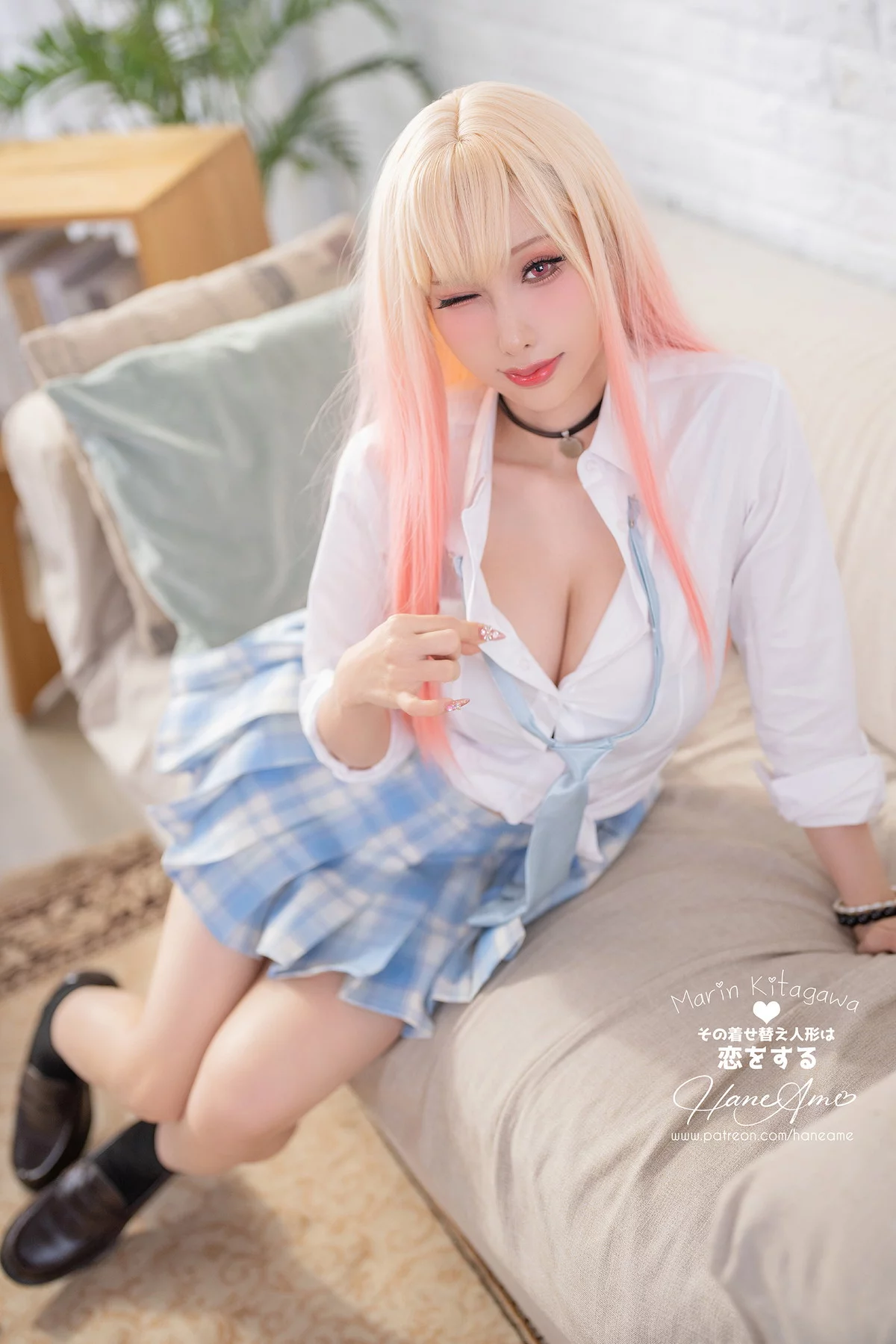 Xgyw.Org_Coser美女雨波_HaneAme-JK主题性感白T配蓝白格子裙半撩秀翘臀美腿诱惑写真30P