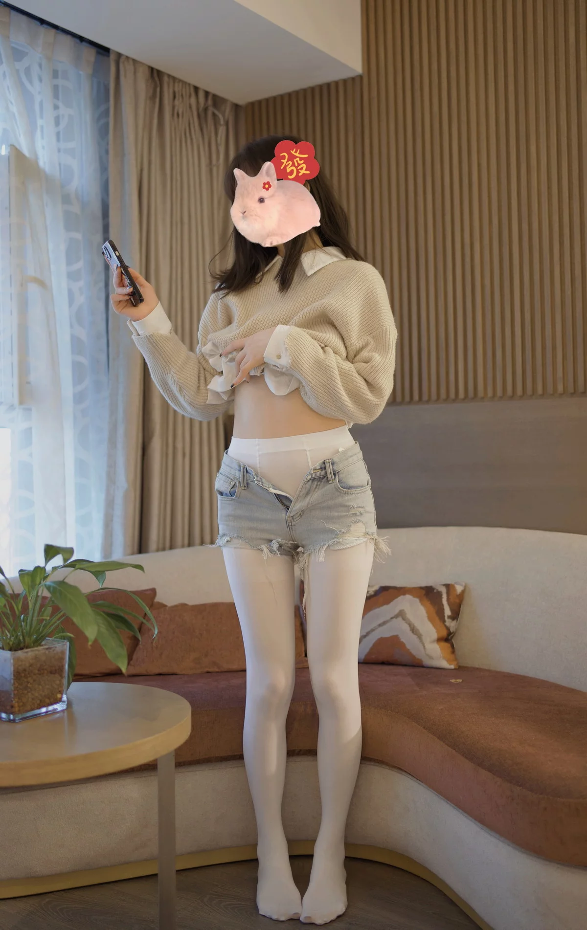 Xgyw.Org_Coser美女禅院熏厚白女友雪糕主题针织上衣配牛仔短裤露白丝袜秀美腿诱惑写真28P