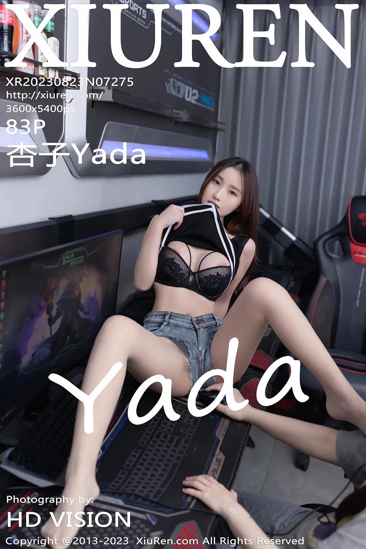 Xgyw.Org_XiuRen第7275期_模特杏子Yada网吧场景黑色蕾丝内衣配原色丝袜迷人诱惑写真83P