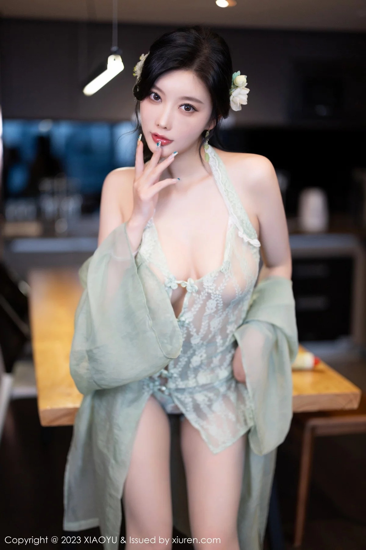 Xgyw.Org_[XiaoYu画语界]Vol.1143_女神杨晨晨性感淡绿薄纱短裙露绿灰色蕾丝情趣服完美诱惑写真93P