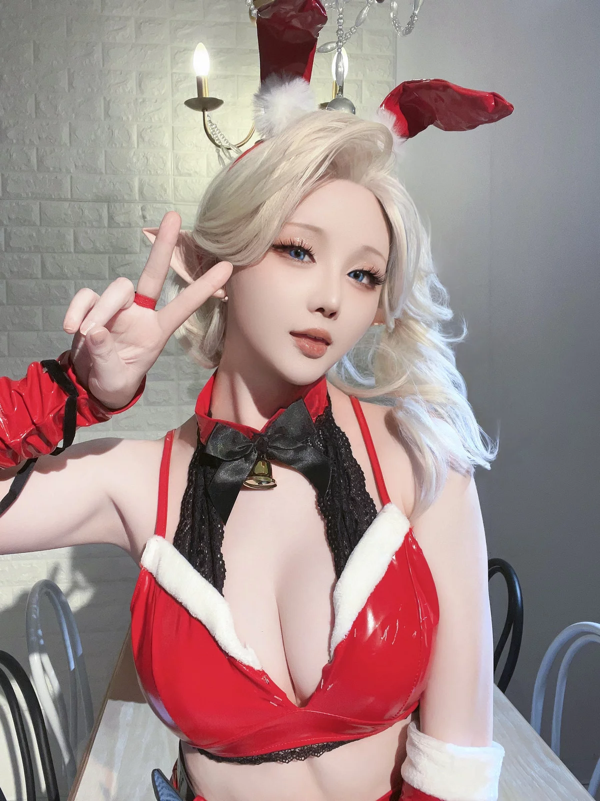 Xgyw.Org_Coser小姐姐星之迟迟圣诞精灵C主题性感红色皮质兔女郎服饰配红丝吊袜完美诱惑写真90P