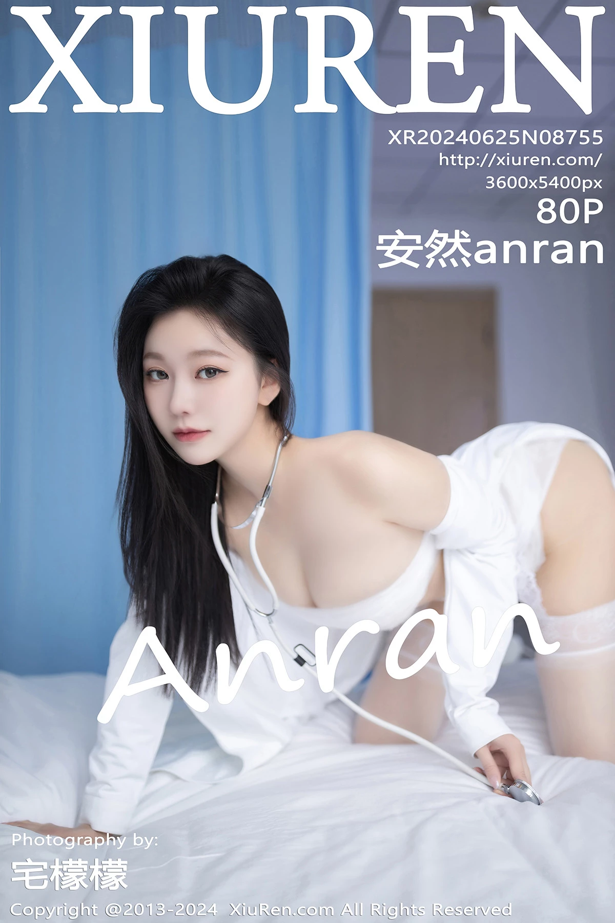Xgyw.Org_XiuRen第8755期_模特安然anran性感白色医护服饰露轻纱内衣配白丝吊袜诱惑写真80P