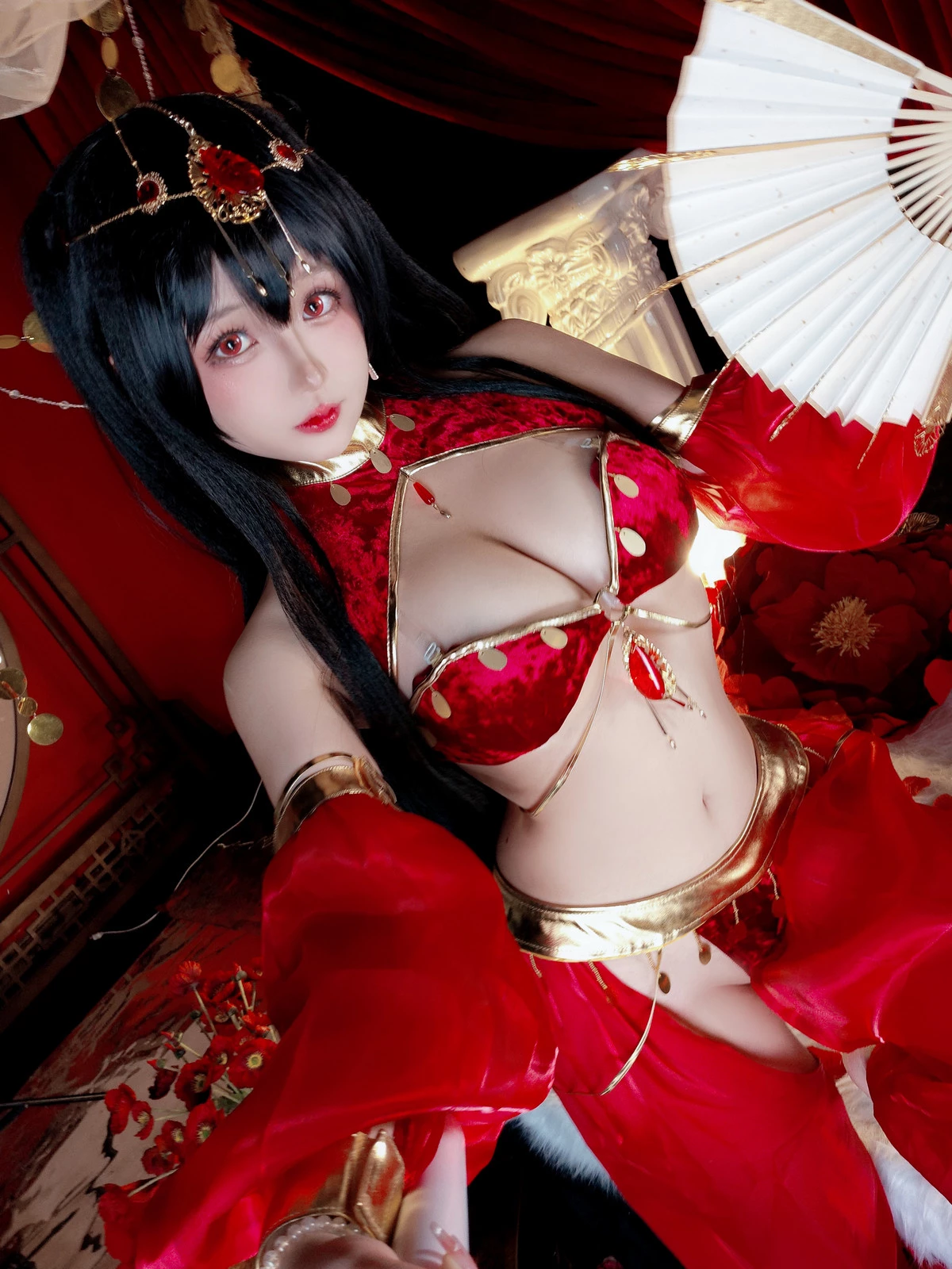 Xgyw.Org_Cosplay美女日奈娇大凤舞姬主题性感红色旗袍服饰露红色内衣秀翘臀美腿诱惑写真97P