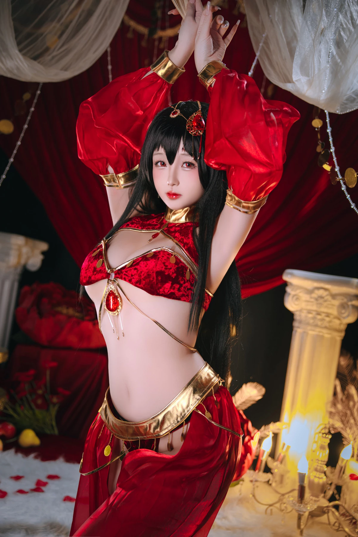 Xgyw.Org_Cosplay美女日奈娇大凤舞姬主题性感红色旗袍服饰露红色内衣秀翘臀美腿诱惑写真97P