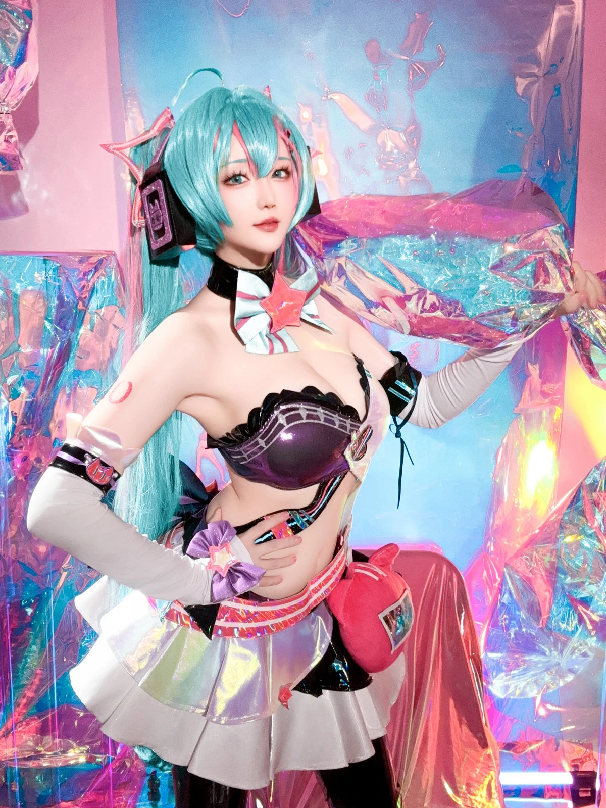 Xgyw.Org_Coser小姐姐星之迟迟Miku初音未来喵斯快跑主题性感内衣配黑皮长袜秀完美身材诱惑写真73P
