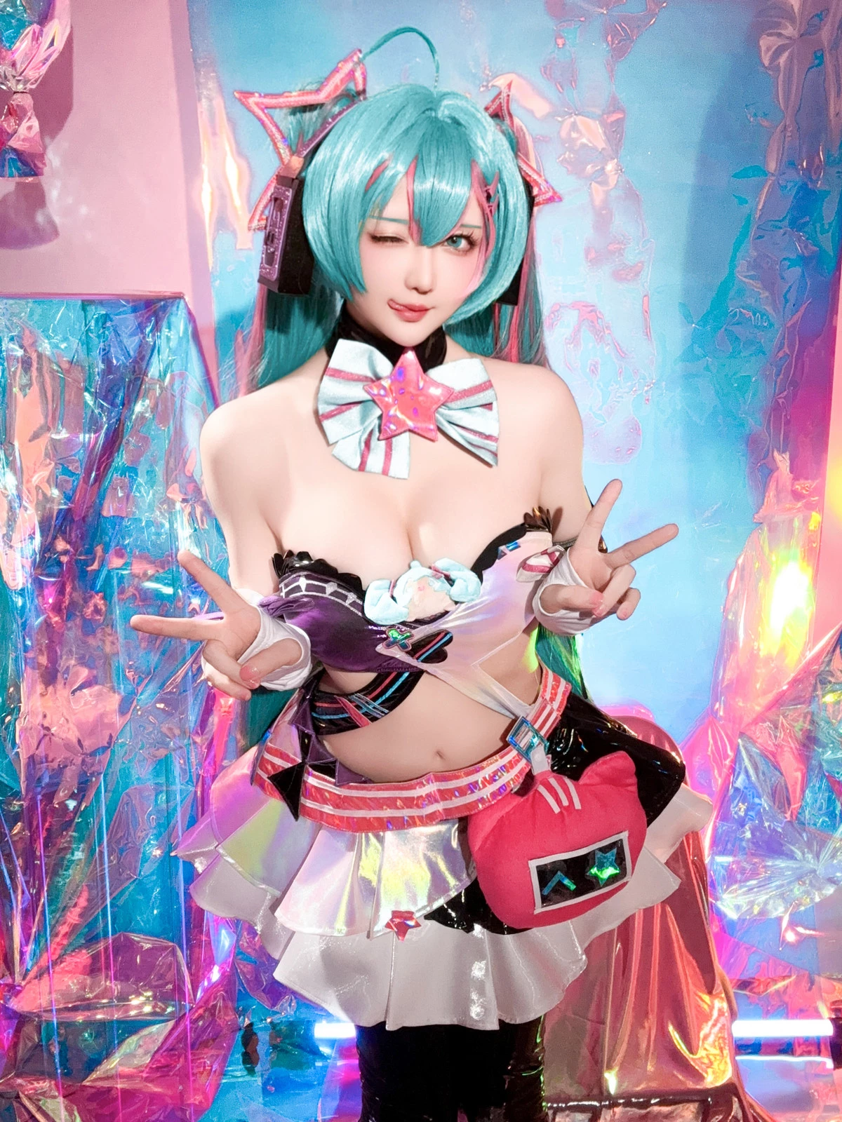 Xgyw.Org_Coser小姐姐星之迟迟Miku初音未来喵斯快跑主题性感内衣配黑皮长袜秀完美身材诱惑写真73P