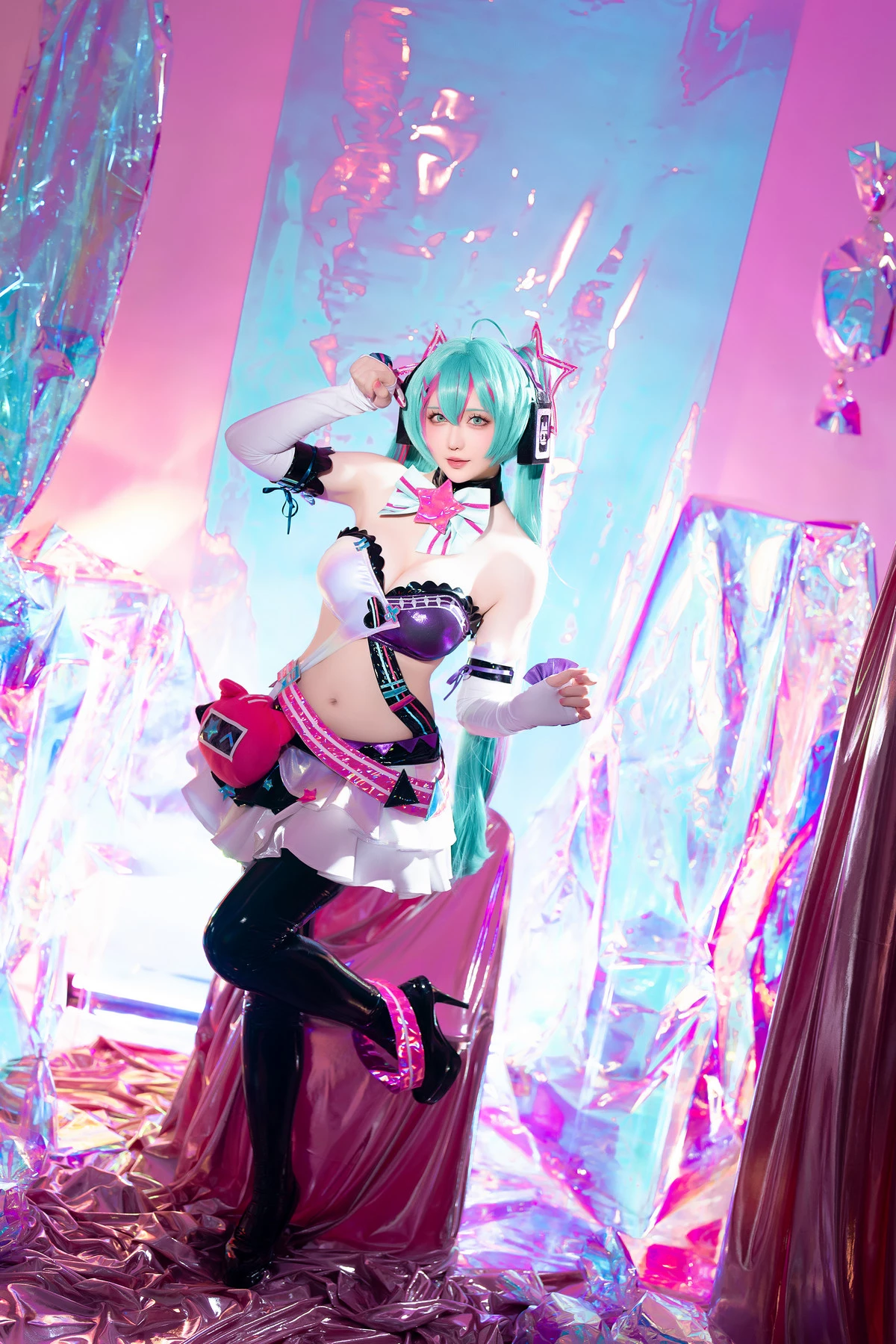Xgyw.Org_Coser小姐姐星之迟迟Miku初音未来喵斯快跑主题性感内衣配黑皮长袜秀完美身材诱惑写真73P