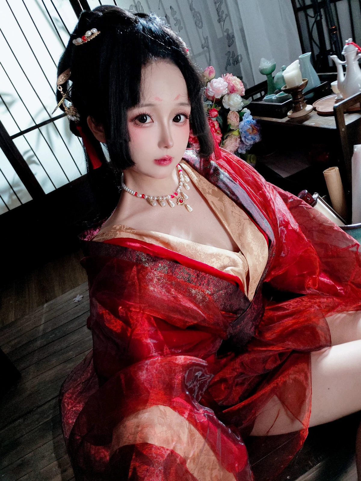 Xgyw.Org_Cosplay美女日奈娇战国妖姬主题性感红色服饰露红色三点式内衣秀惹火身材诱惑写真180P