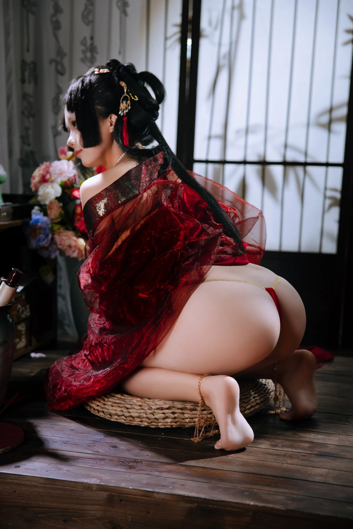 Xgyw.Org_Cosplay美女日奈娇战国妖姬主题性感红色服饰露红色三点式内衣秀惹火身材诱惑写真180P