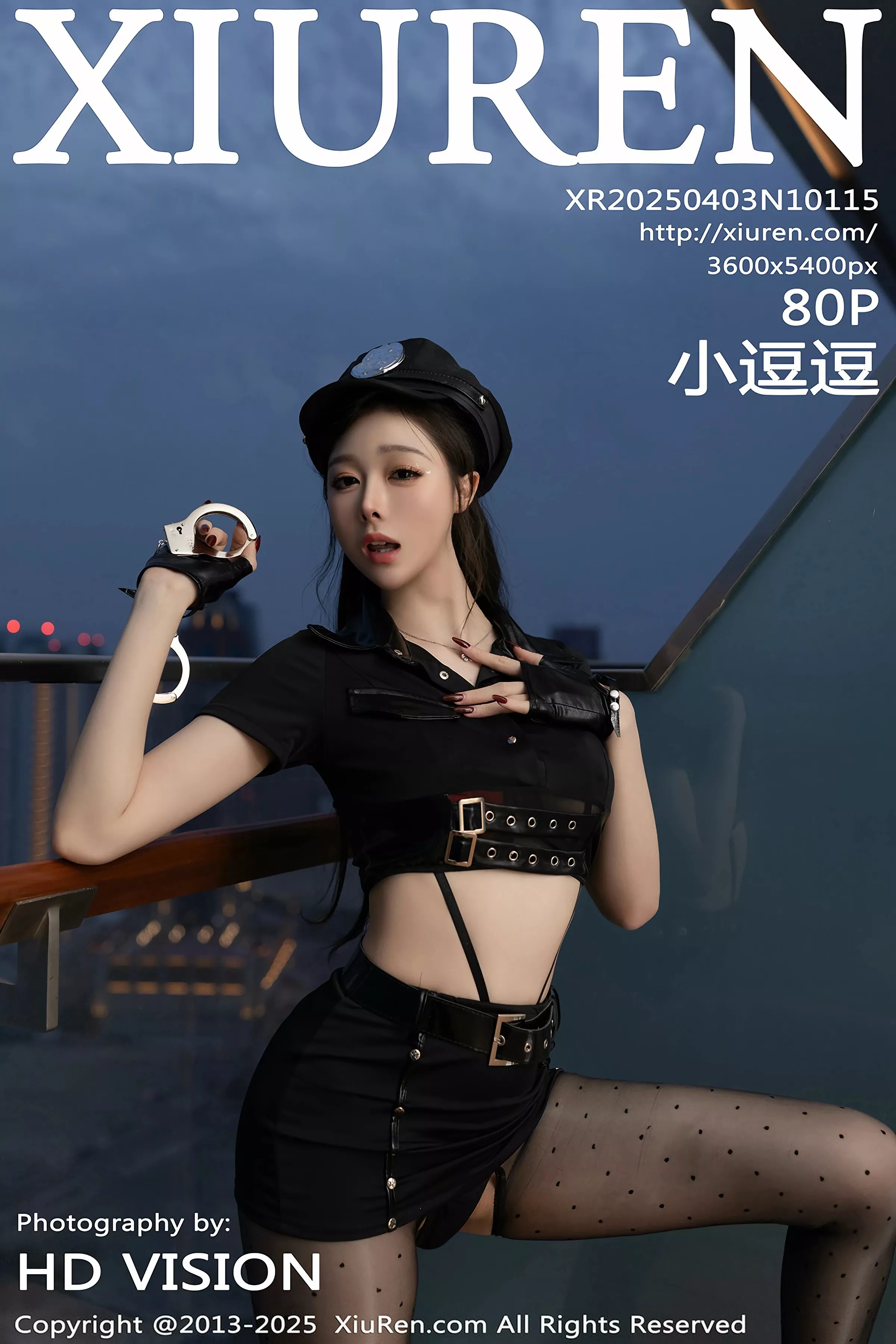 Xgyw.Org_XiuRen第10115期_模特小逗逗性感黑色制服露黑色情趣内衣配超薄黑丝极致魅惑写真80P