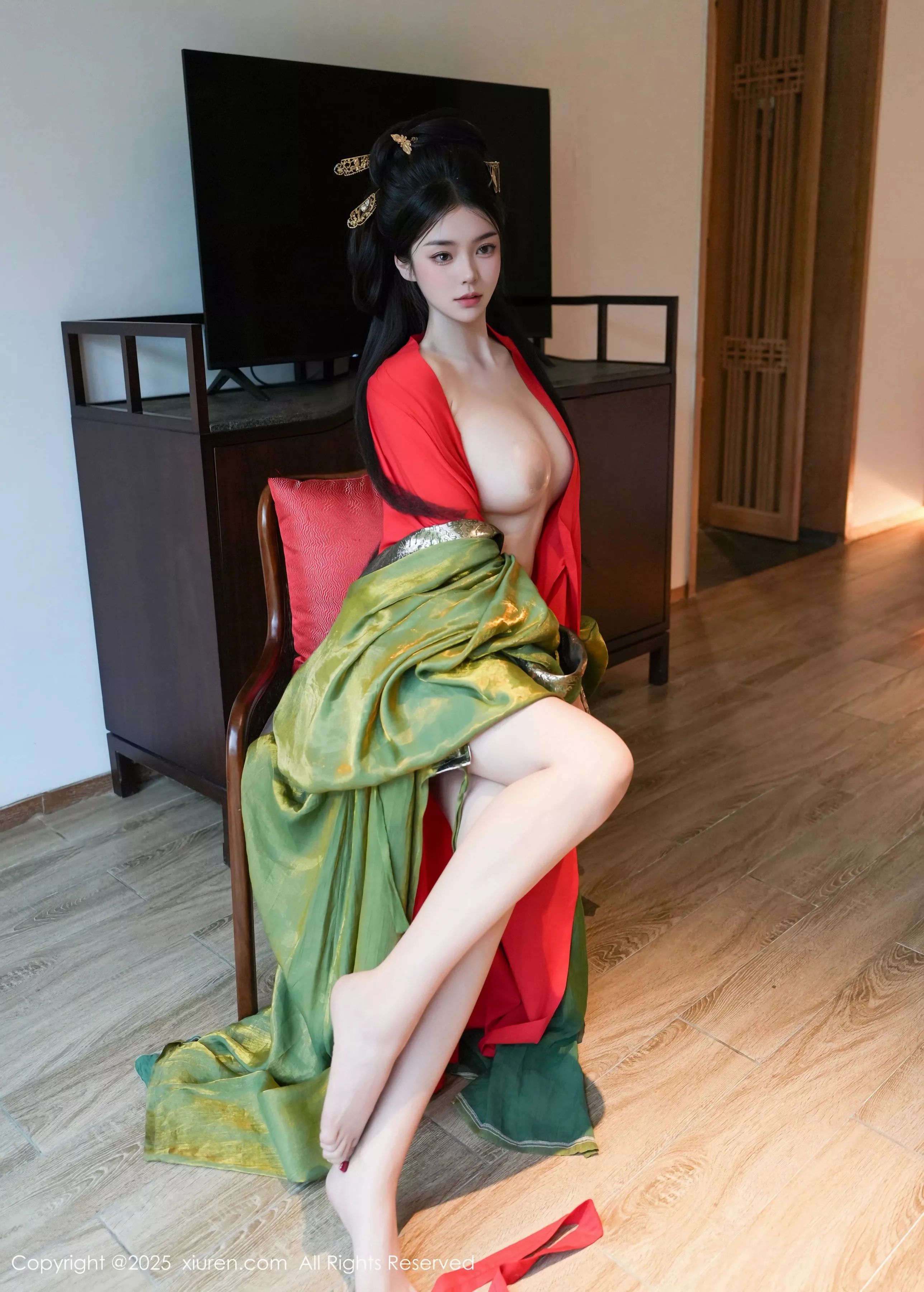 Xgyw.Org_XiuRen第10126期_模特雪糕CiCi性感绿色古风服饰露红色情趣服饰秀美腿诱惑写真68P