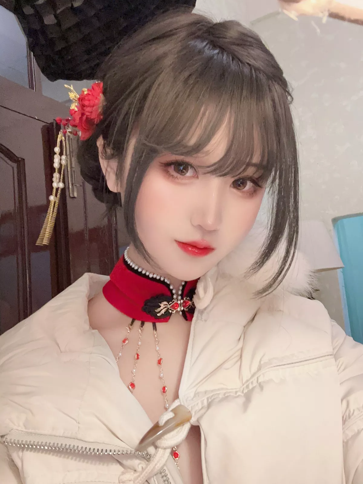 Xgyw.Org_微博妹子三度_69红丝绒旗袍主题性感红色情趣服饰配黑色丝袜秀惹火身材撩人诱惑写真75P