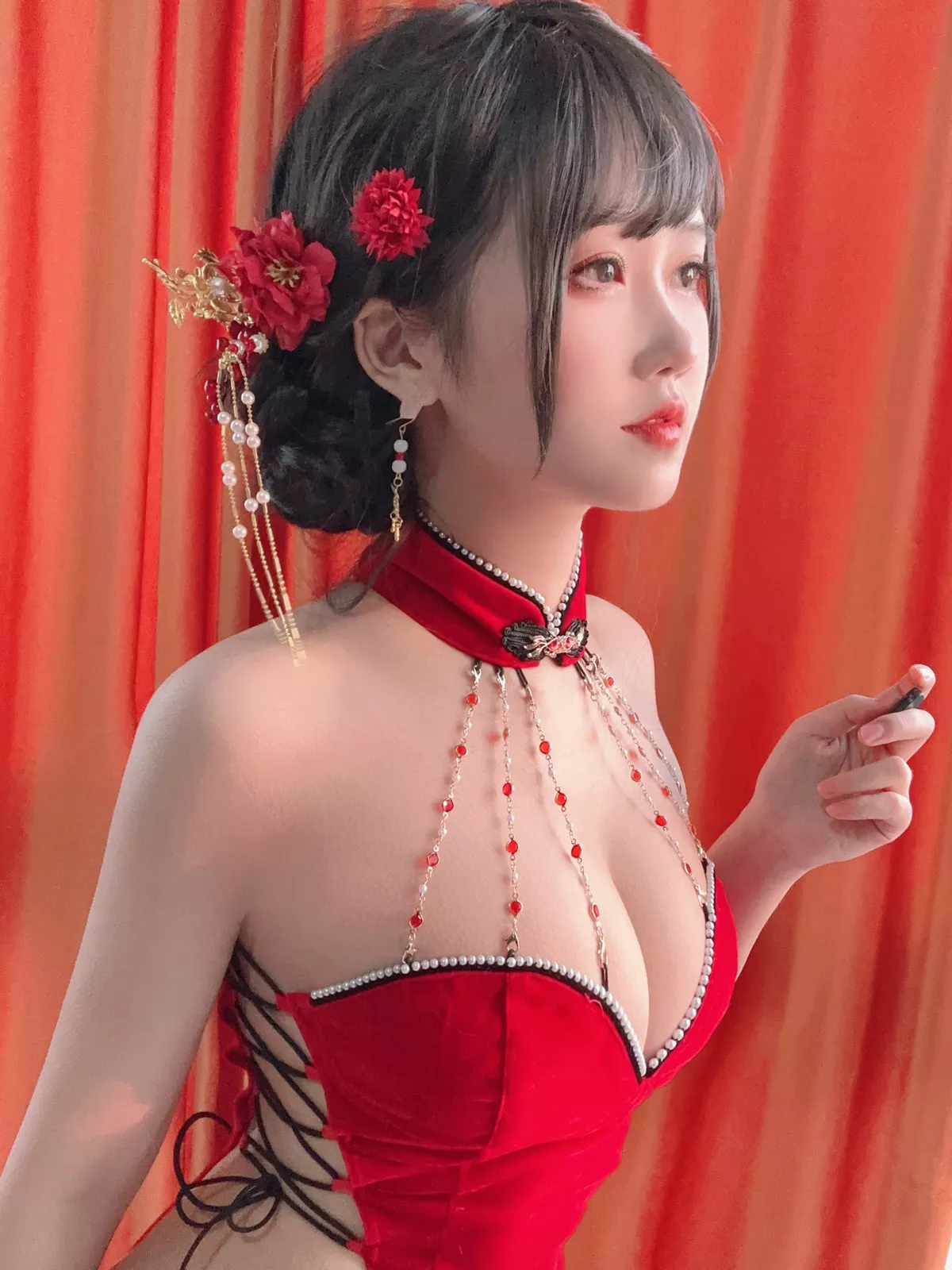 Xgyw.Org_微博妹子三度_69红丝绒旗袍主题性感红色情趣服饰配黑色丝袜秀惹火身材撩人诱惑写真75P