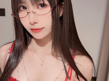 Coser美女布丁大法覆盆子眼镜娘主题私房性感红色内衣配开档肉丝秀翘臀美腿诱惑写真44P