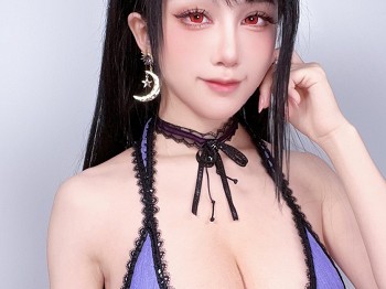 动漫博主水淼aqua蒂法礼服主题性感紫色低胸蕾丝吊带礼裙秀翘臀美腿迷人诱惑写真28P