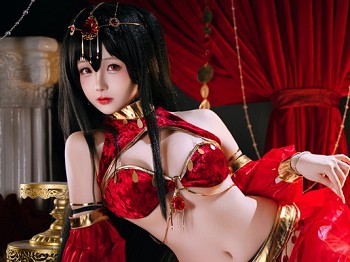 Cosplay美女日奈娇大凤舞姬主题性感红色旗袍服饰露红色内衣秀翘臀美腿诱惑写真97P