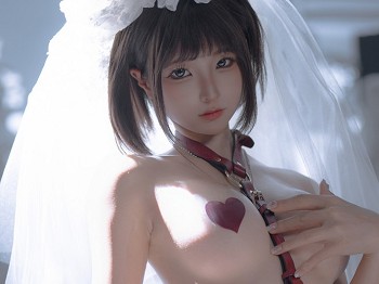 动漫博主蠢沫沫婚主题性感白色婚纱配白丝吊袜+红色情趣内衣秀惹火身材诱惑写真120P